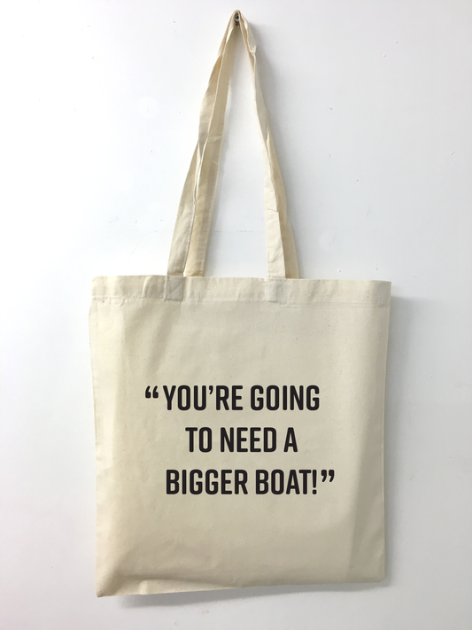 Bolsa de tela inspirada en "Necesitamos un barco más grande" (Tiburón, 1975)