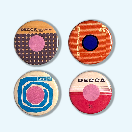 Decca 25mm Pinback Badges / Assorted record sleeves